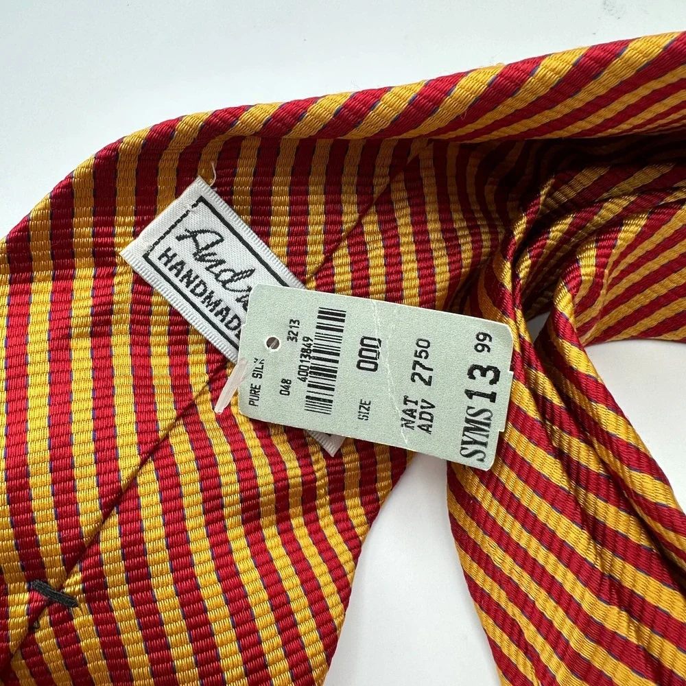 Andrew Scott Pointed Necktie Red Yellow Striped Silk Classic Business Formal NWT
